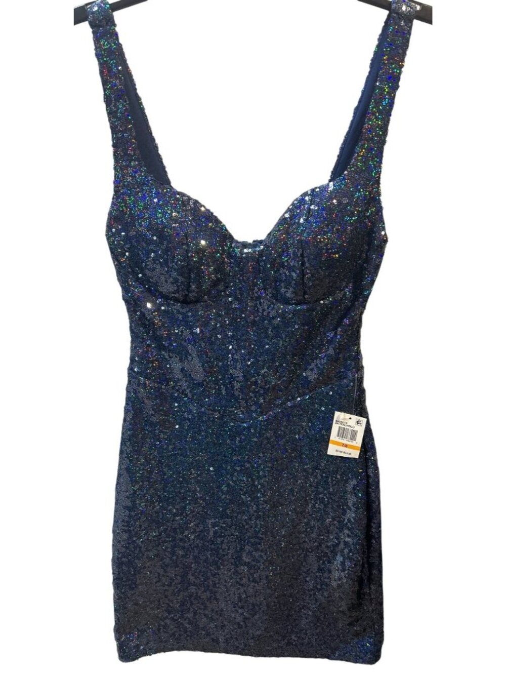 B. Darlin Size 7/8 Blue Sequin Mini Dress w Sweetheart Neckline & Back Zipper